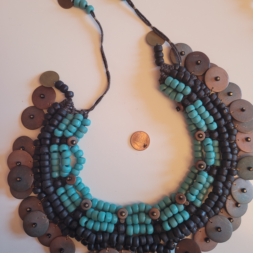 Handcrafted Beaded Necklace - Turquoise and Brown